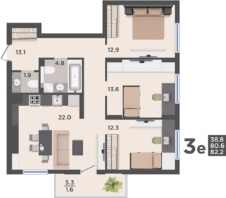 Квартира 82,2 м², 3-комнатная - изображение 1