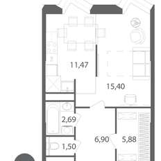 Квартира 43,8 м², 1-комнатная - изображение 3