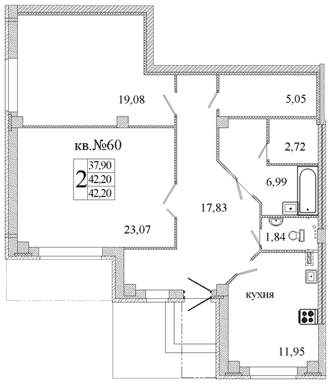 88,6 м², 2-комнатная квартира 6 401 200 ₽ - изображение 1