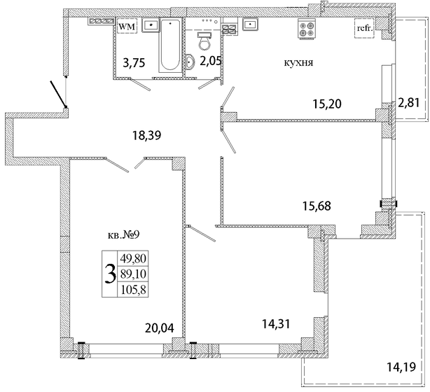 89 м², 3-комнатная квартира 8 078 000 ₽ - изображение 1