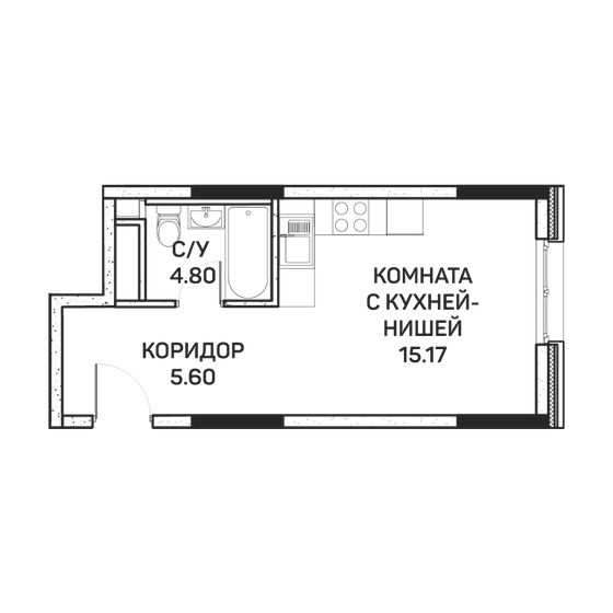25,6 м², апартаменты-студия 5 928 000 ₽ - изображение 1