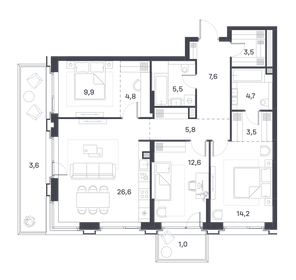 Квартира 104,3 м², 3-комнатная - изображение 1