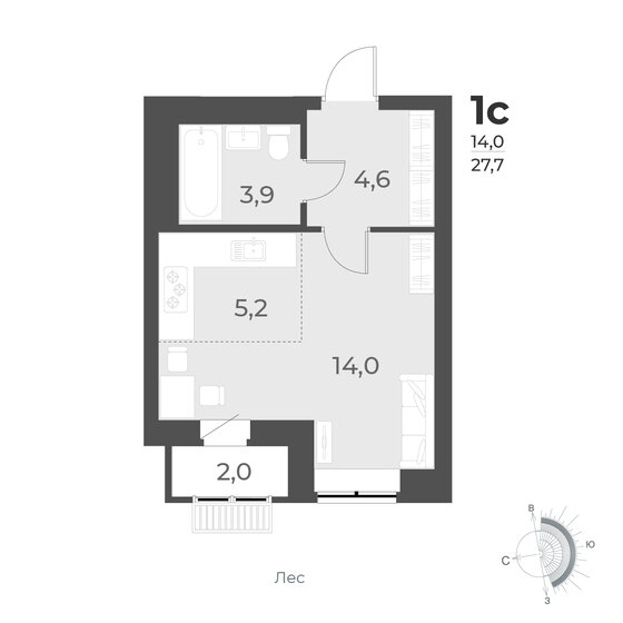 27,7 м², квартира-студия 4 400 000 ₽ - изображение 1