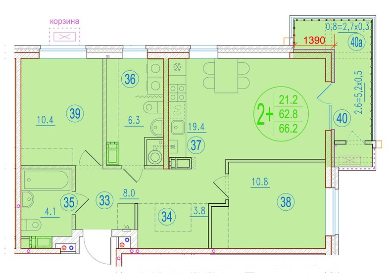 66,2 м², 2-комнатная квартира 8 870 800 ₽ - изображение 1