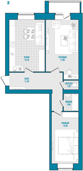 66,3 м², 2-комнатная квартира 5 105 100 ₽ - изображение 1