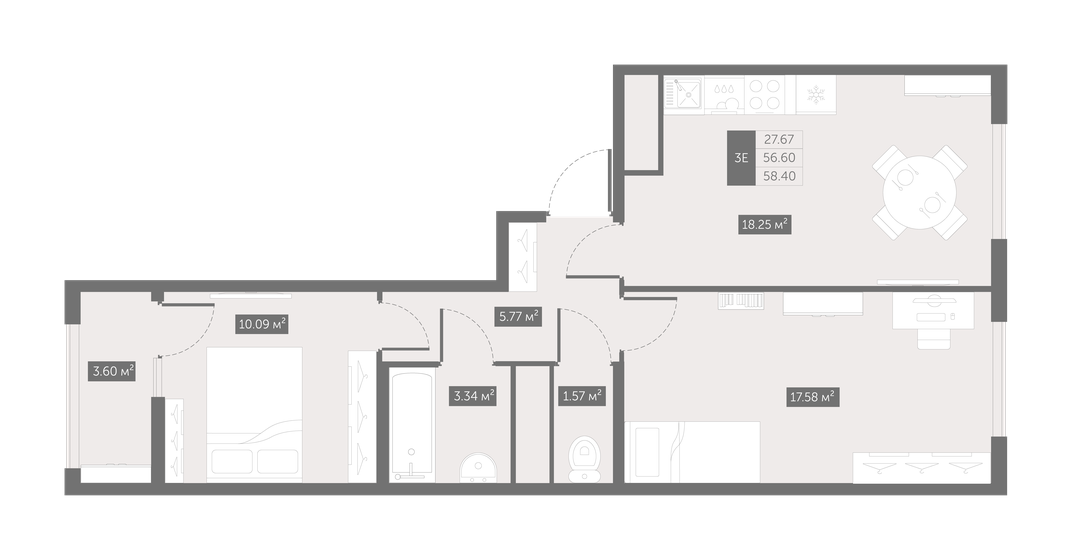 58,4 м², 2-комнатная квартира 8 003 136 ₽ - изображение 1