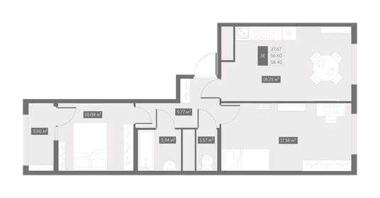 Квартира 58,4 м², 2-комнатная - изображение 1