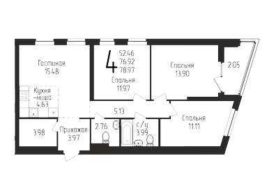 Квартира 79 м², 4-комнатная - изображение 1