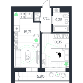 Квартира 37,7 м², 1-комнатная - изображение 1