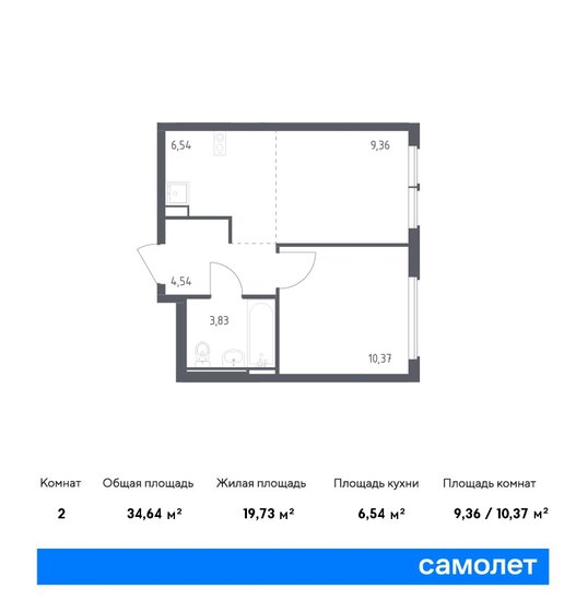 34,6 м², 1-комнатная квартира 9 524 804 ₽ - изображение 1