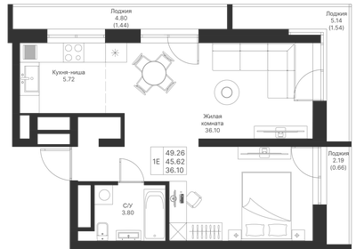 45 м², 1-комнатная квартира 11 990 000 ₽ - изображение 69