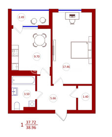 45 м², 1-комнатная квартира 4 399 990 ₽ - изображение 127