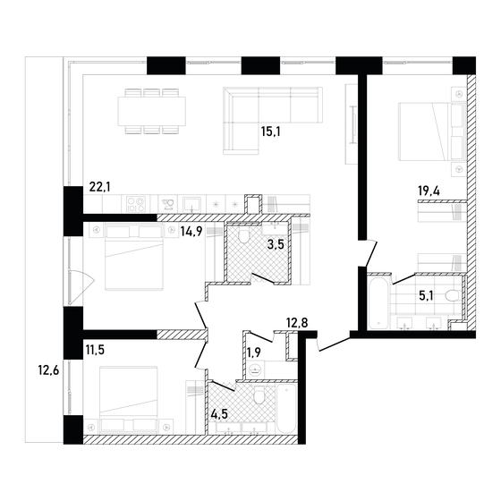 114,4 м², 3-комнатная квартира 85 811 056 ₽ - изображение 1