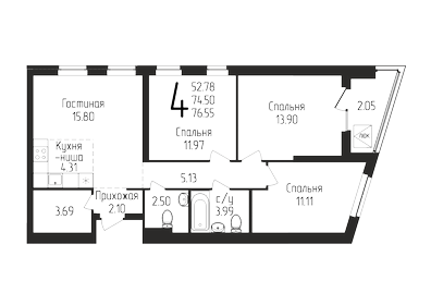 79 м², 4-комнатная квартира 10 899 439 ₽ - изображение 14