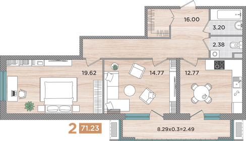 71,4 м², 2-комнатная квартира 7 142 000 ₽ - изображение 16