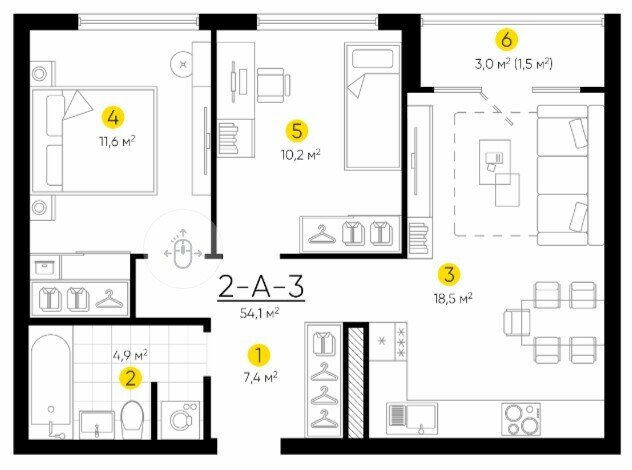 54,1 м², 2-комнатная квартира 7 450 000 ₽ - изображение 17