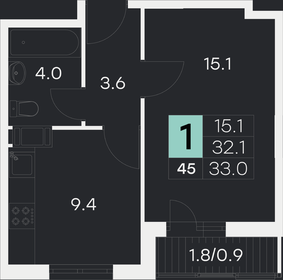 Квартира 33 м², 1-комнатная - изображение 1