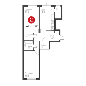 Квартира 66,4 м², 2-комнатная - изображение 1