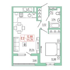 Квартира 44,3 м², 1-комнатная - изображение 4