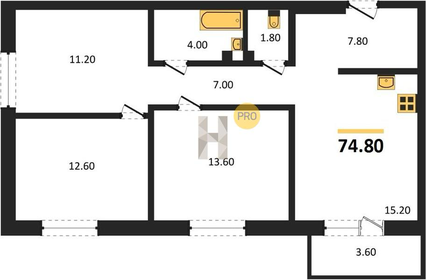 Квартира 74,8 м², 3-комнатная - изображение 1