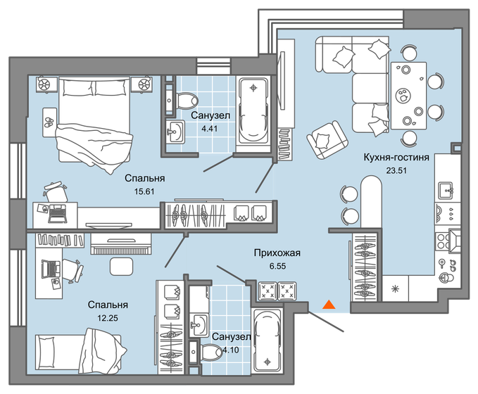 66 м², 3-комнатная квартира 7 712 523 ₽ - изображение 1