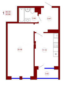 Квартира 43,8 м², 1-комнатная - изображение 1