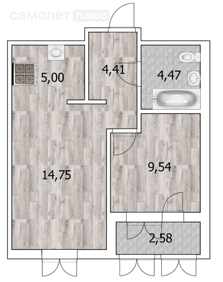 39,5 м², 2-комнатная квартира 4 970 000 ₽ - изображение 1
