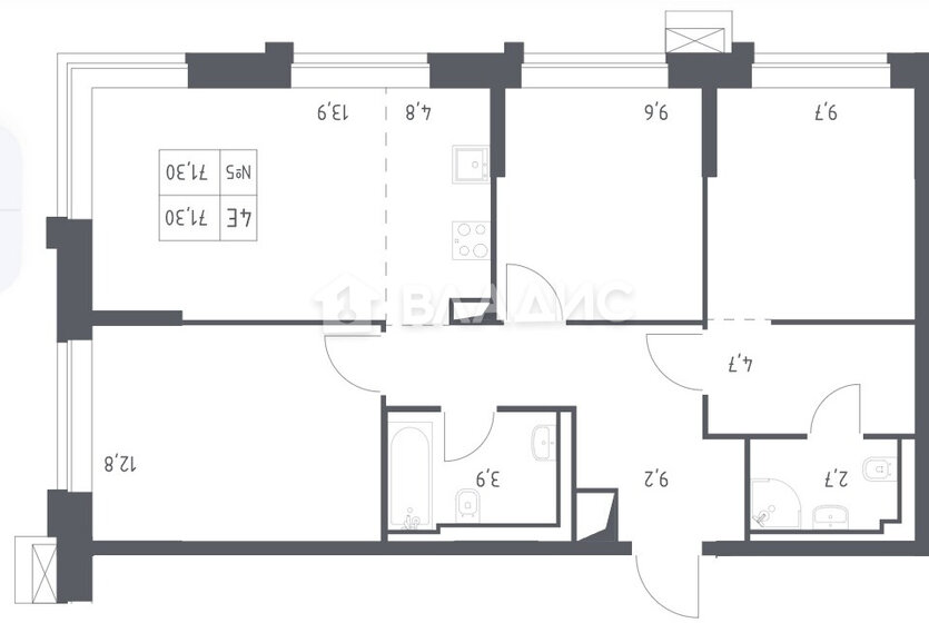 71 м², 4-комнатные апартаменты 22 490 000 ₽ - изображение 1