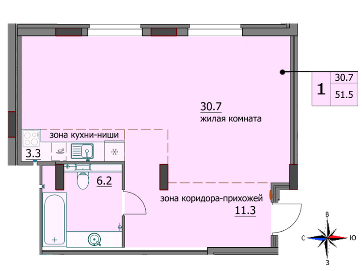 51,5 м², 1-комнатная квартира 5 922 500 ₽ - изображение 35