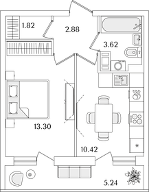 Квартира 34,7 м², 1-комнатная - изображение 1