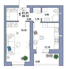 Квартира 41,3 м², 1-комнатная - изображение 2