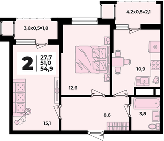 56,7 м², 2-комнатная квартира 5 650 000 ₽ - изображение 79
