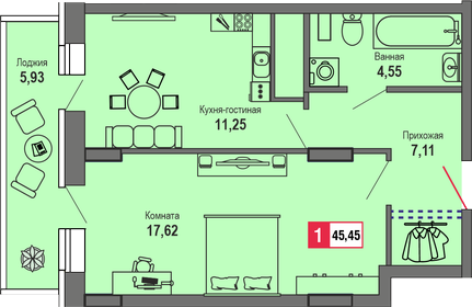 45,7 м², 1-комнатная квартира 4 662 420 ₽ - изображение 36
