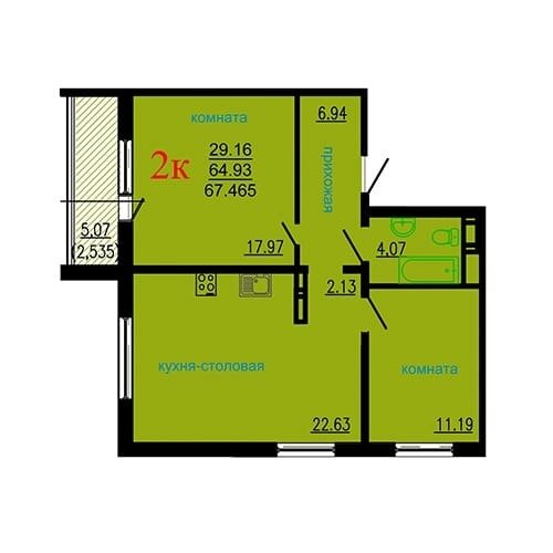 67 м², 2-комнатная квартира 6 400 000 ₽ - изображение 1