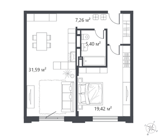 Квартира 63,7 м², 1-комнатная - изображение 1