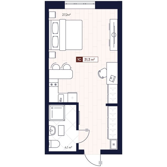 31,3 м², 1-комнатные апартаменты 4 810 000 ₽ - изображение 1