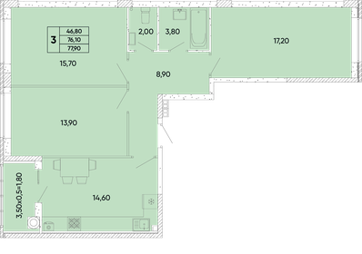 Квартира 77,9 м², 3-комнатная - изображение 1