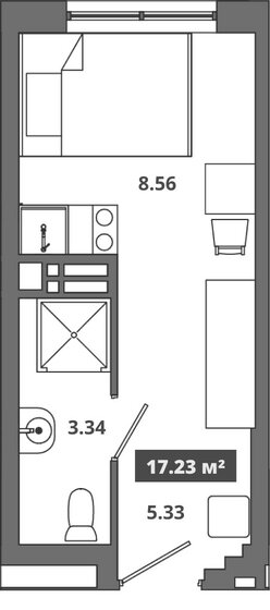 17,2 м², апартаменты-студия 3 801 126 ₽ - изображение 1