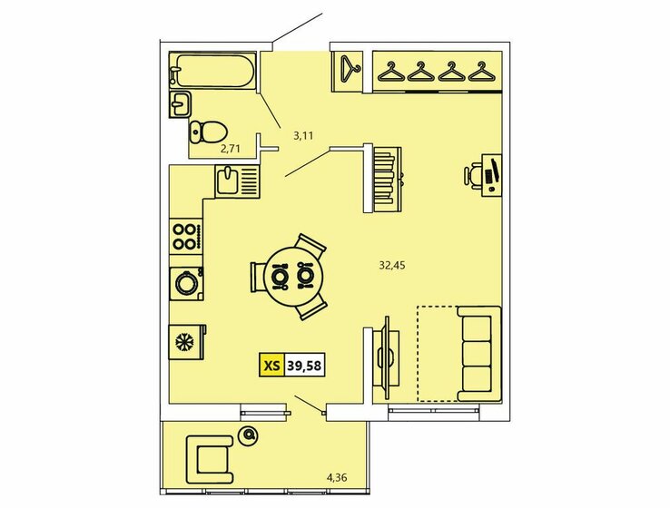 39 м², квартира-студия 7 098 000 ₽ - изображение 1