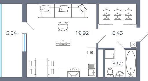 Квартира 32,7 м², 1-комнатная - изображение 1