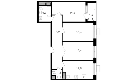 Квартира 76,8 м², 3-комнатная - изображение 1