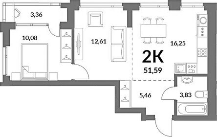 Квартира 51,6 м², 2-комнатная - изображение 2