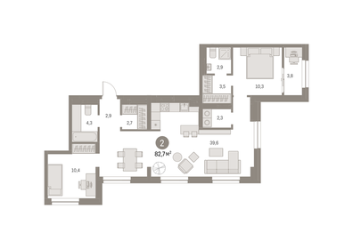 Квартира 82,7 м², 2-комнатная - изображение 1