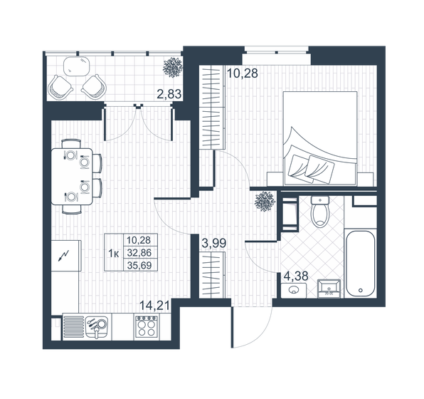 34,3 м², 1-комнатная квартира 5 039 160 ₽ - изображение 1