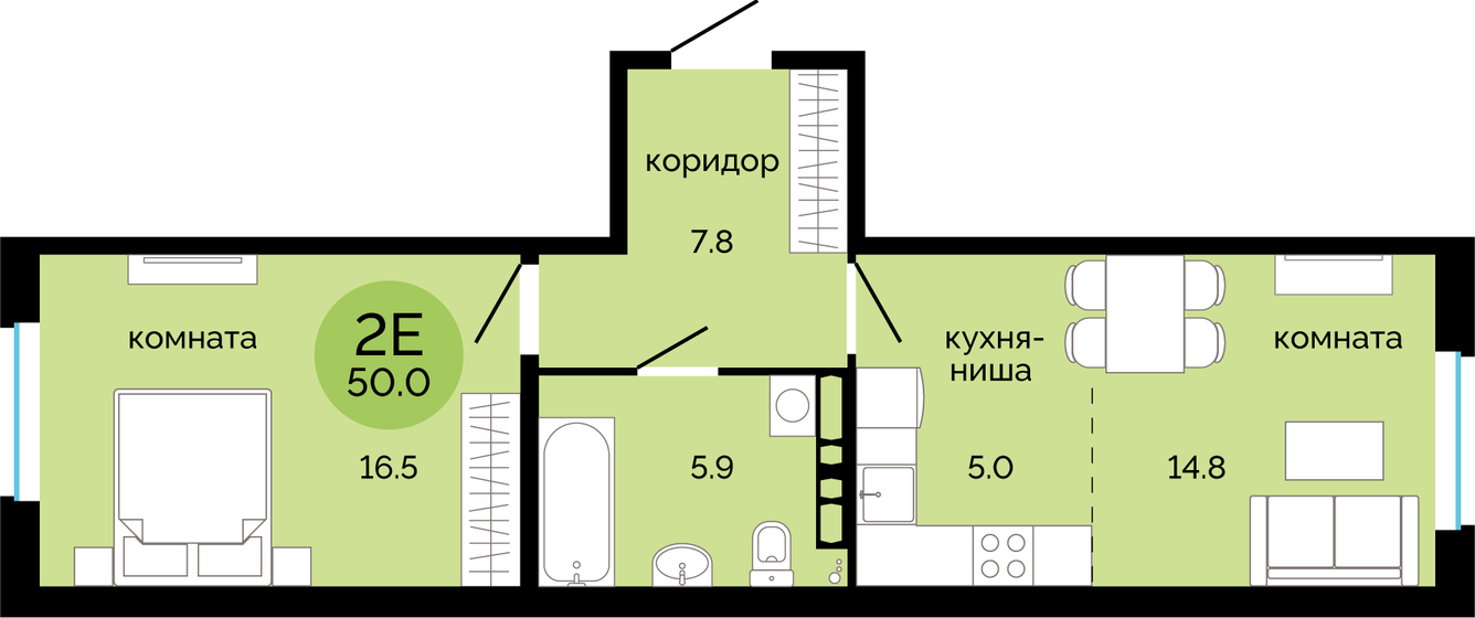 50 м², 2-комнатная квартира 5 080 000 ₽ - изображение 1
