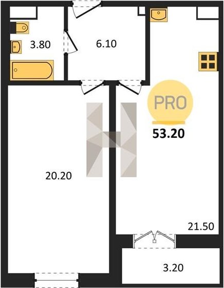 53,2 м², 1-комнатная квартира 16 732 500 ₽ - изображение 1