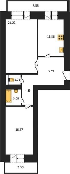 73 м², 2-комнатная квартира 5 840 000 ₽ - изображение 1
