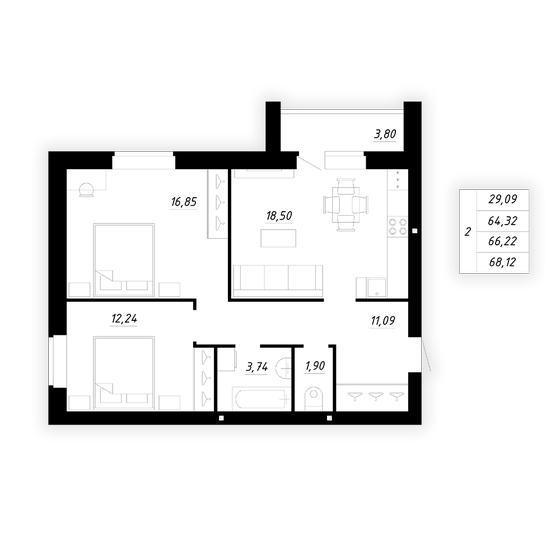 66,2 м², 2-комнатная квартира 5 349 000 ₽ - изображение 1