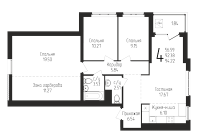 93,4 м², 4-комнатная квартира 13 462 512 ₽ - изображение 3