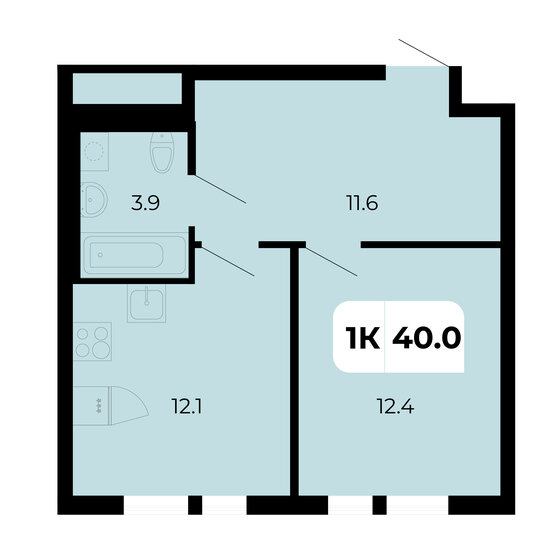 40 м², 1-комнатная квартира 4 740 000 ₽ - изображение 1